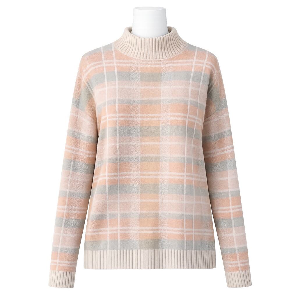 Lou & Grey Alpaca Blend Pastel Plaid Mock Neck Sweater - Size Small
